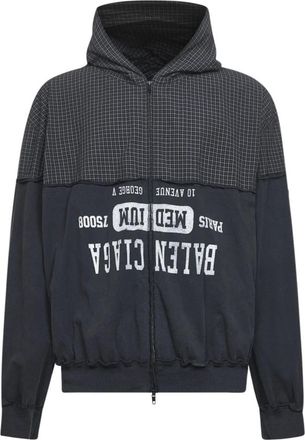 Balenciaga Patched Hooded Shirt - Heren - Vesten met rits - Zwart - XL - Katoen - Hoodies & sweatvesten