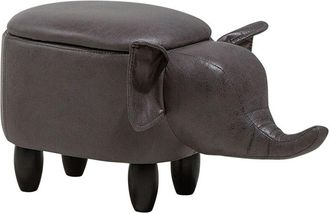 Beliani Taburete Para Ni&ntilde;os Con Forma De Elefante Animal Con Almacenamiento Piel Sint&eacute;tica Gris Oscuro Patas De Madera Elephant