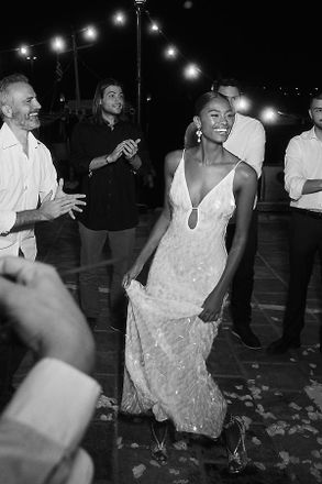 Misha Collection Sapphire Sequin Plunge Maxi Dress