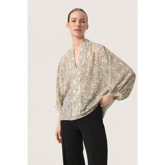 Soaked In Luxury SLOsaka Notch Neck Cropped Sleeve Blouse in Shadow Drop Print at Nordstrom, Size X-Small