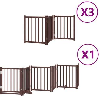 vidaXL Dog Gate with Door Foldable 15 Panels Brown 750 cm Poplar Wood vidaXL