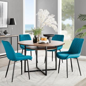 Furniturebox Adley Brown Wood Storage Dining Table & 4 Pesaro Black Leg Chairs in Blue