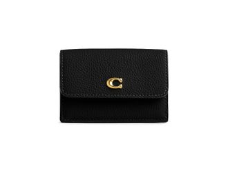 Coach Polished Pebble Leather Essential Mini Trifold Wallet Wallet Womens Handbags Black, Polyester