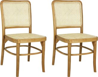 Jonathan Y Designs Colmar Mid-Century Vintage Wood Rattan Dining Chair, Black/Natural (Set of 2)