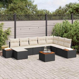 vidaXL Vidaxl - Conjunto De Sof&aacute; De Jard&iacute;n Con Coj&iacute;n 9 Pcs Negro Y Crema