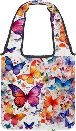 Generic Watercolor Ink Butterflies Reversible Canvas Shoulder Tote - Double-Sided Print, 12oz Cotton, 27cm Drop, Fold-Flat Bag for Travel, Shopping, Street Ou