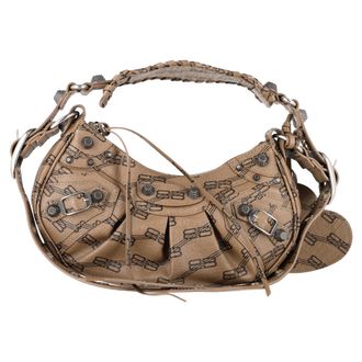 Balenciaga Pre-owned Womens Monogram Le Cagole Mini Crossbody Bag in Beige Coated Canvas Leather - One Size