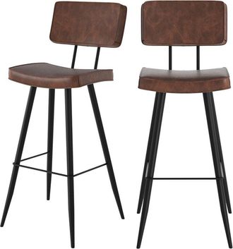 Rendez-Vous D&eacute;co Rendez-vous D&eacute;co - Set De 2 Sillas De Bar De Cuero Sint&eacute;tico Marr&oacute;n 76 Cm - Texas