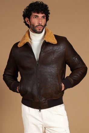 D'Arienzo Montone Shearling testa di moro anticato bomber collo camicia DArienzo, Seleziona Taglia 50, Colore Testa di moro