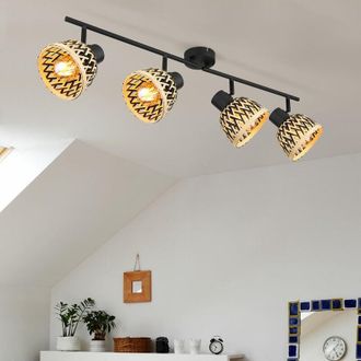 Globo Lighting Lampada da soffitto con striscia nera in bambù, lampada da sala da pranzo moderna, faretto da soffitto 4 fiamme naturali, punti luce da soffitto