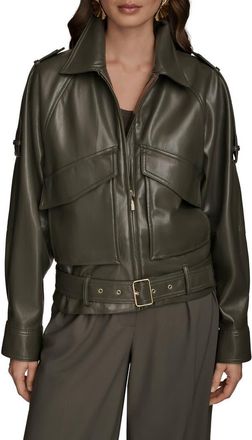 DKNY Belted Faux Leather Moto Jacket in Dark Mineral at Nordstrom, Size X-Small