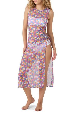 Roxy California Dreamin Ruched Keyhole Sheer Cover-Up Sundress in Medium Lim at Nordstrom, Size X-Small