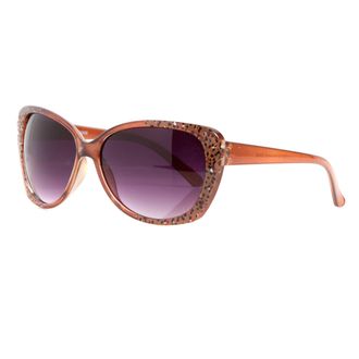 Accessoryo Ladies Ladies Retro Brown Oversized Cat Eye Shape Sunglasses with Animal Print Detail and Black lenses