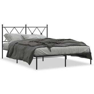 Berkfield Home Metal Bed Frame without Mattress with Headboard Black 140x190cm | Size: 140x190 cm