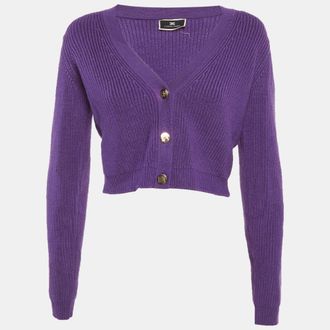Elisabetta Franchi Purple Rib Knit Crop Cardigan