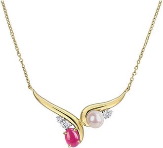 Rina Limor Gold-Plated Silver 1.66 Ct. Tw. Lab-Grown Gemstone & 6-6.5Mm Pearl Necklace