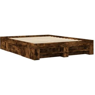 vidaXL Bed Frame without Mattress Smoked Oak 150x200 cm King Size Engineered Wood Vidaxl