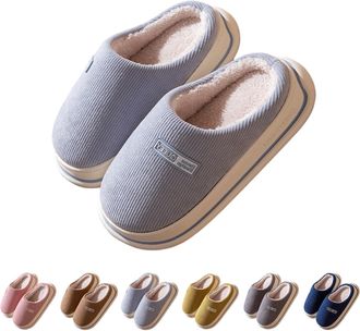 Generic Chunky Sole Slippers Women Matching House Slippers Slip On House Shoes Winter Warm Lined Slipper Mens Plain Slipper Unisex Couple Sliders Memory Foam 