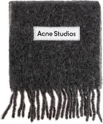 Acne Studios Accessoires, unisex, Grijs, ONE Size, Wol, Wollen sjaal met franjes