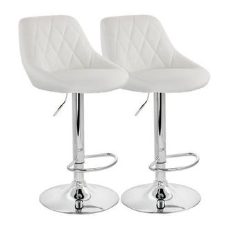Elama 2 Piece Diamond Stitched Faux Leather Bar Stool with Adjustable Height in White at Nordstrom