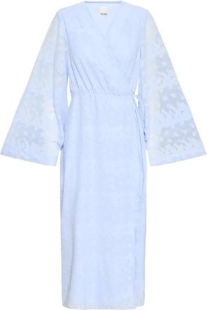 Ichi Blauwe Omslagjurk met Wijde Mouwen - Dames - Wikkelkleedje - Blauw - XS - Kleedjes