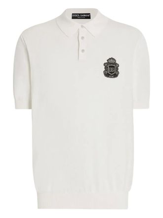 Dolce & Gabbana crest-appliqu&eacute; polo shirt - men - Cotton - 48 - White