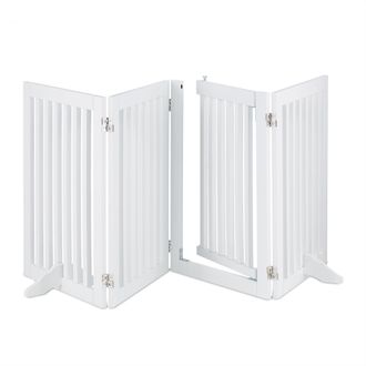 Relaxdays Relaxdays - Barrera Seguridad Perros, Valla Protectora Mascotas, 4 Paneles, Con Puerta, Plegable, 70x207 Cm, Blanca