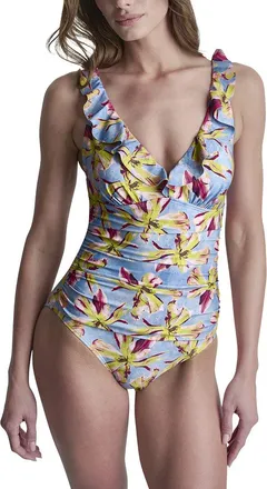DKNY Ruffle Plunge Swimsuit