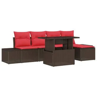 vidaXL Set Divano Da Giardino 6 Pz Marrone E Rosso Polyrattan Vidaxl