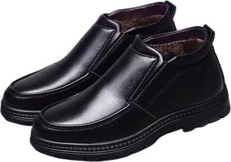 Generic Mens Leather Casual Shoes for Winter Commuting, Slip-Resistant Sole with Thermal Lining, Business and Leisure Dress Footwear(Black,6.5 UK)