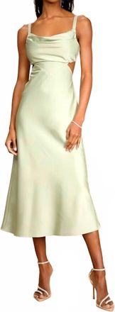 Lulus Stun To Remember Satin Cowl Neck Cutout Midi Dress In Sage Green