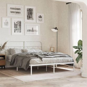 Berkfield Home Metal Bed Frame without Mattress with Headboard White 135x190cm | Size: 135x190 cm