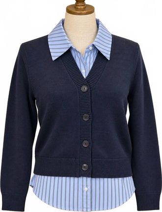 Multiples Womens Button Front 2-Fer Look Cardigan In Midnight