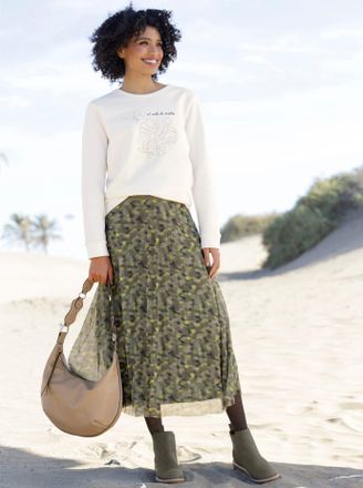 Heine Sweatshirt HEINE, Damen, Gr. 36, beige (ecru), 82% Baumwolle, 18% Polyester, bedruckt, gebl&uuml;mt, gemustert, mehrfarbig, Rundhals, Sweatshirts Sweatshir