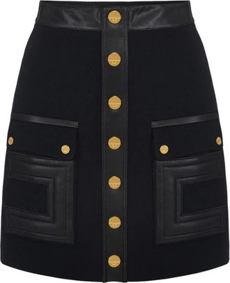 Elisabetta Franchi Geborduurde logo minirok in cr&ecirc;pe - Dames - Korte rokken - Zwart - S - Leer - Rokken