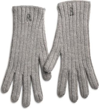 Ruslan Baginskiy Monogram Embroidered Merino Wool Gloves in Grey at Nordstrom