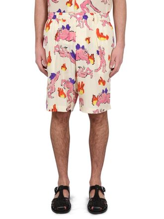 Marni Silk Print Bermuda Shorts - Ivory