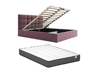 Vente-Unique Letto Con Contenitore 180 X 200 Cm Tessuto Bordeaux + Materasso - Eliava