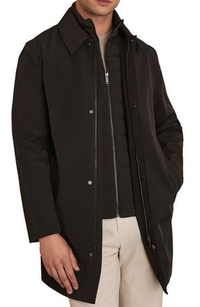 Reiss Logan Water Resistant Overcoat with Removable Funnel Neck Insert in Brown at Nordstrom, Size Large