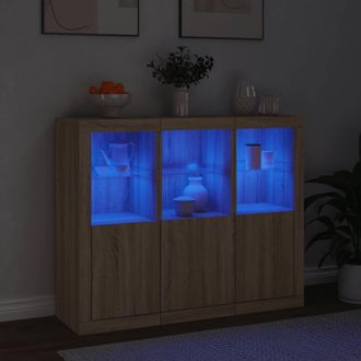 Berkfield Home Sideboards with LED Lights 3 pcs Sonoma Oak Engineered Wood in Light Tan