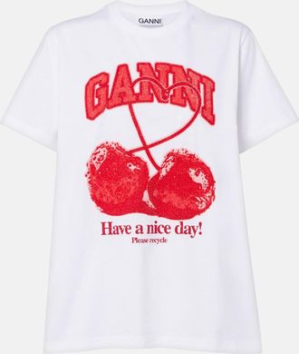 Ganni Logo embellished cotton jersey T-shirt