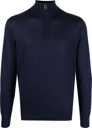 Brioni half-zip high-neck sweater - men - Silk/Cashmere - 48 - Blue