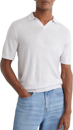 Reiss Duchie Johnny Collar Short Sleeve Wool Polo Sweater in Frost Blue at Nordstrom, Size Xx-Large