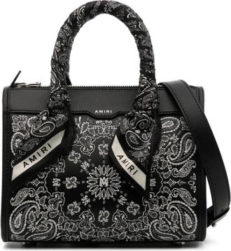 Amiri Zwarte leren bandana print handtas - Dames - Handtassen - Zwart - ONE Size - Tassen