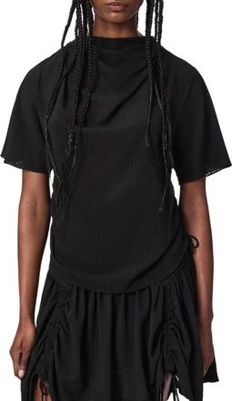 AllSaints Leslie Check Side Tie Top in Black at Nordstrom, Size 12