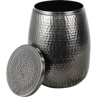 Happimess Merida Modern Rustic Hammered Metal Drum Storage Side Table with Lid in Antique Nickel at Nordstrom, Size Medium