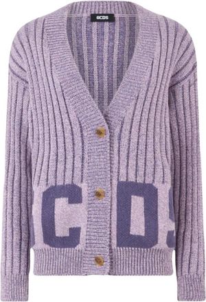 GCDS Intarsia Knit Logo Cardigan - Dames - Vesten - Paars - S - Katoen - Truien & Vesten