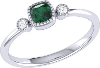 LuvMyJewelry Cushion Cut Emerald & Diamond Birthstone Ring in 14K Gold