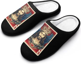 Generic King of Poker Card Mens Soft Cotton Slippers with Memory Foam Anti-skid House Shoes for Travel Indoor Outdoor