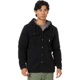 U.S.Polo Association U. S. Polo Assn. USPA Shirt Jacket Mens Black Fleece Button Front GBO2915